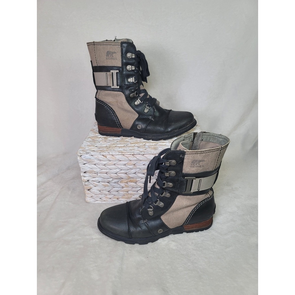 Sorel Slimpack Y2K Festival Riding Boots Bikercore Leather Canvas Size 7 Moto